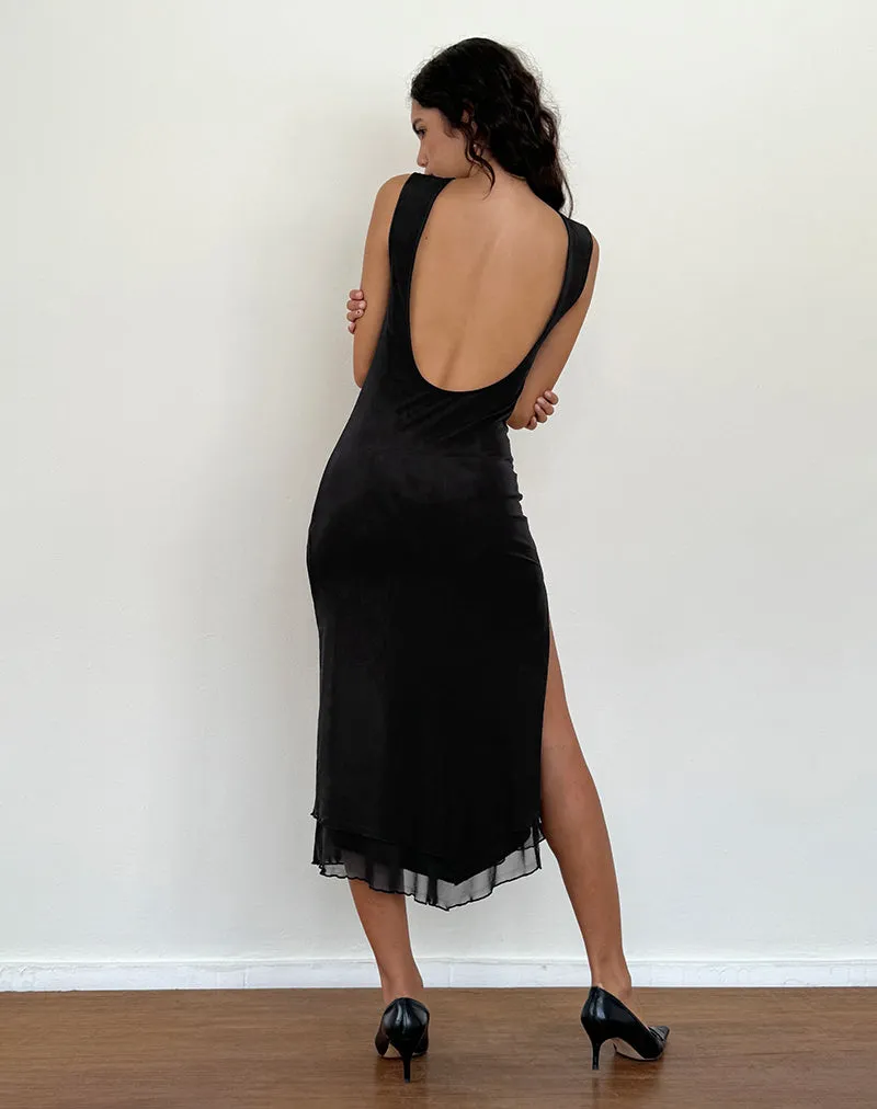 Mesh Black Backless Midi Dress - Lyra