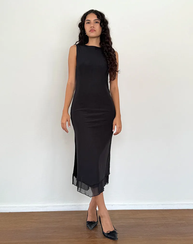 Mesh Black Backless Midi Dress - Lyra