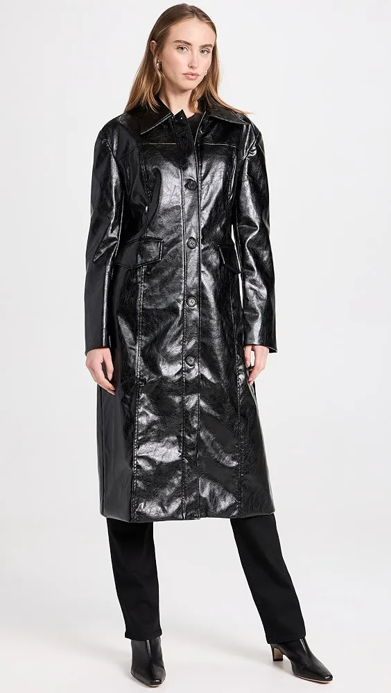 Moon River Faux Leather Mid-Length Coat