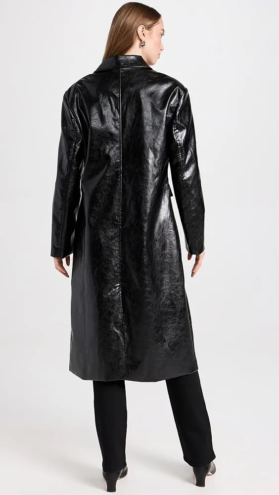 Moon River Faux Leather Mid-Length Coat