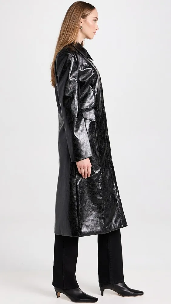 Moon River Faux Leather Mid-Length Coat