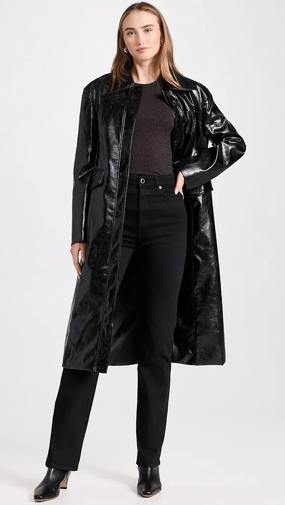 Moon River Faux Leather Mid-Length Coat