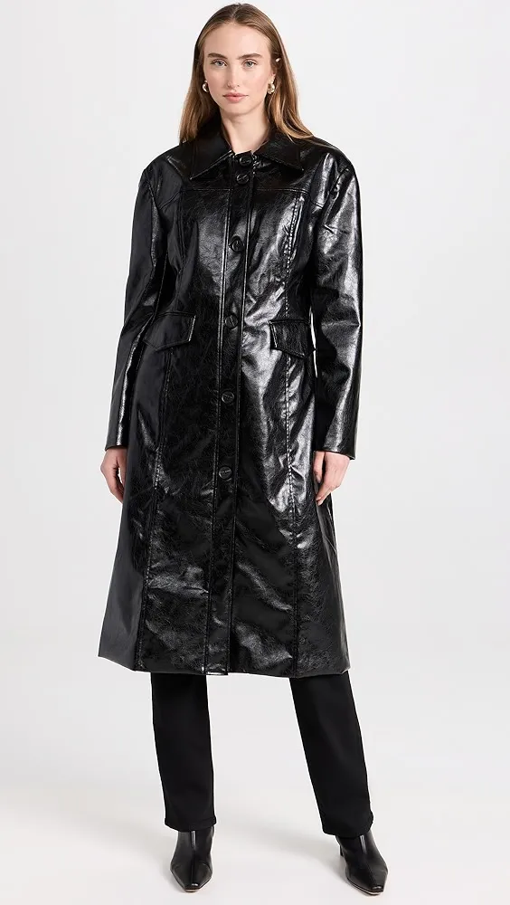 Moon River Faux Leather Mid-Length Coat