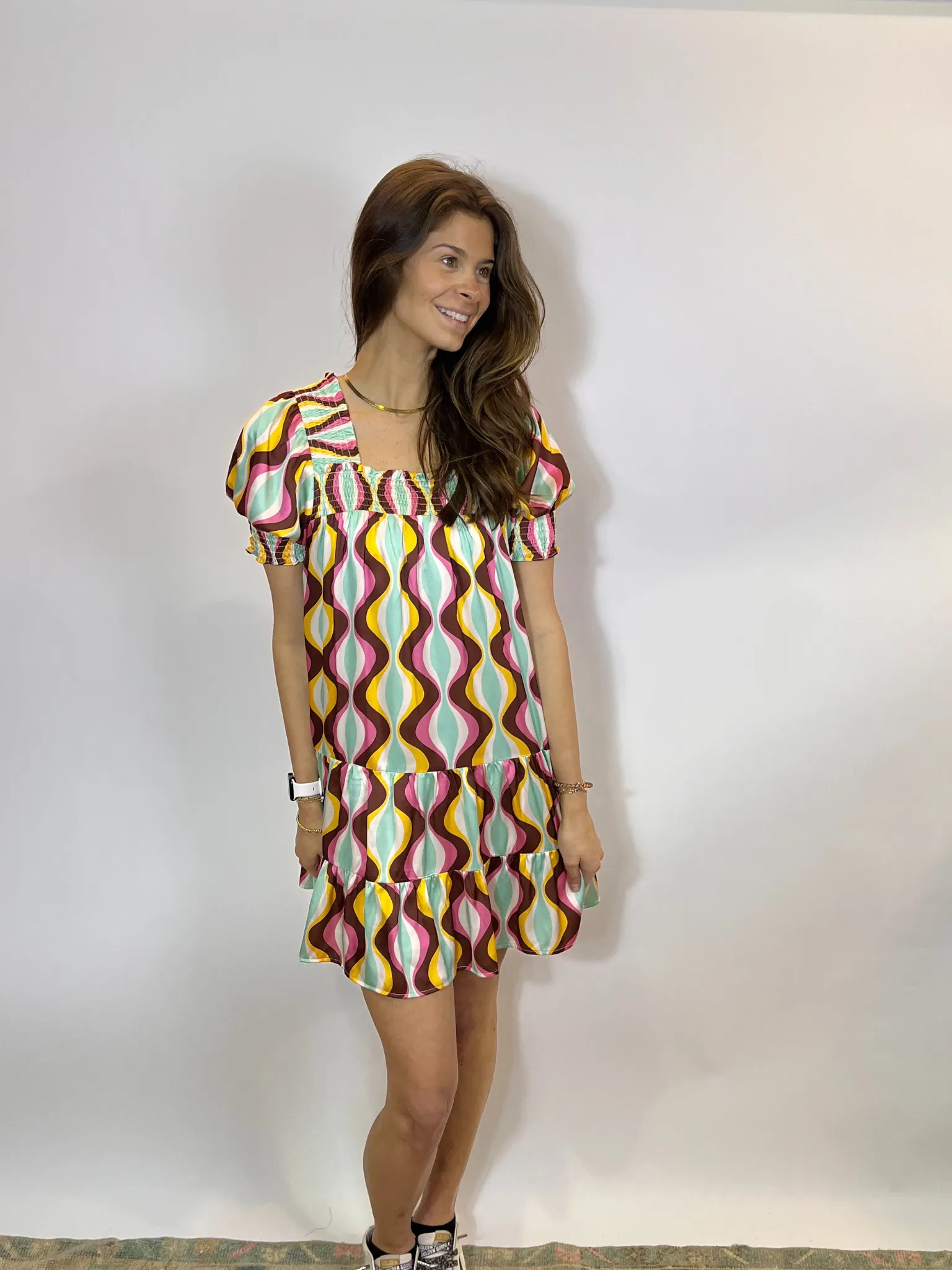 Neapolitan Ribbon Tiered Smock Dress