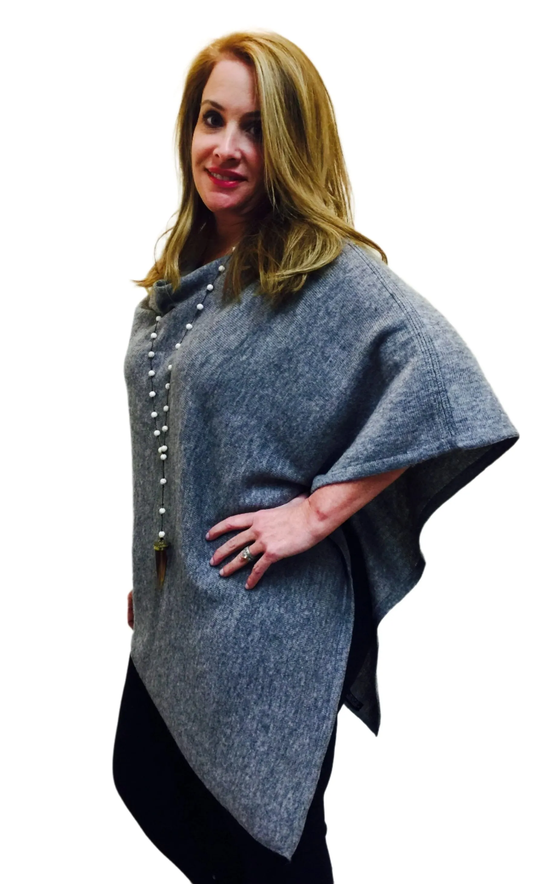 Nepal Cashmere Poncho Heather Gray - Final Sale