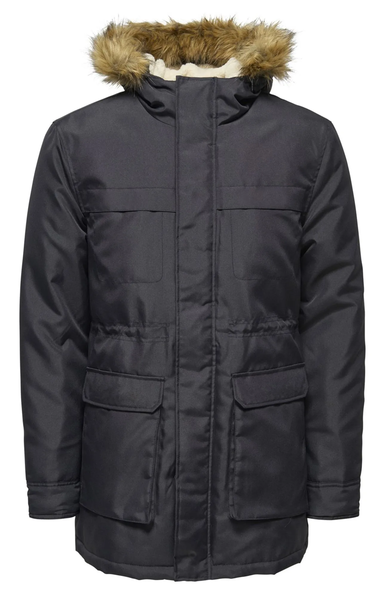 Dark Navy John Padded Hooded Parka Jacket by Only & Sons