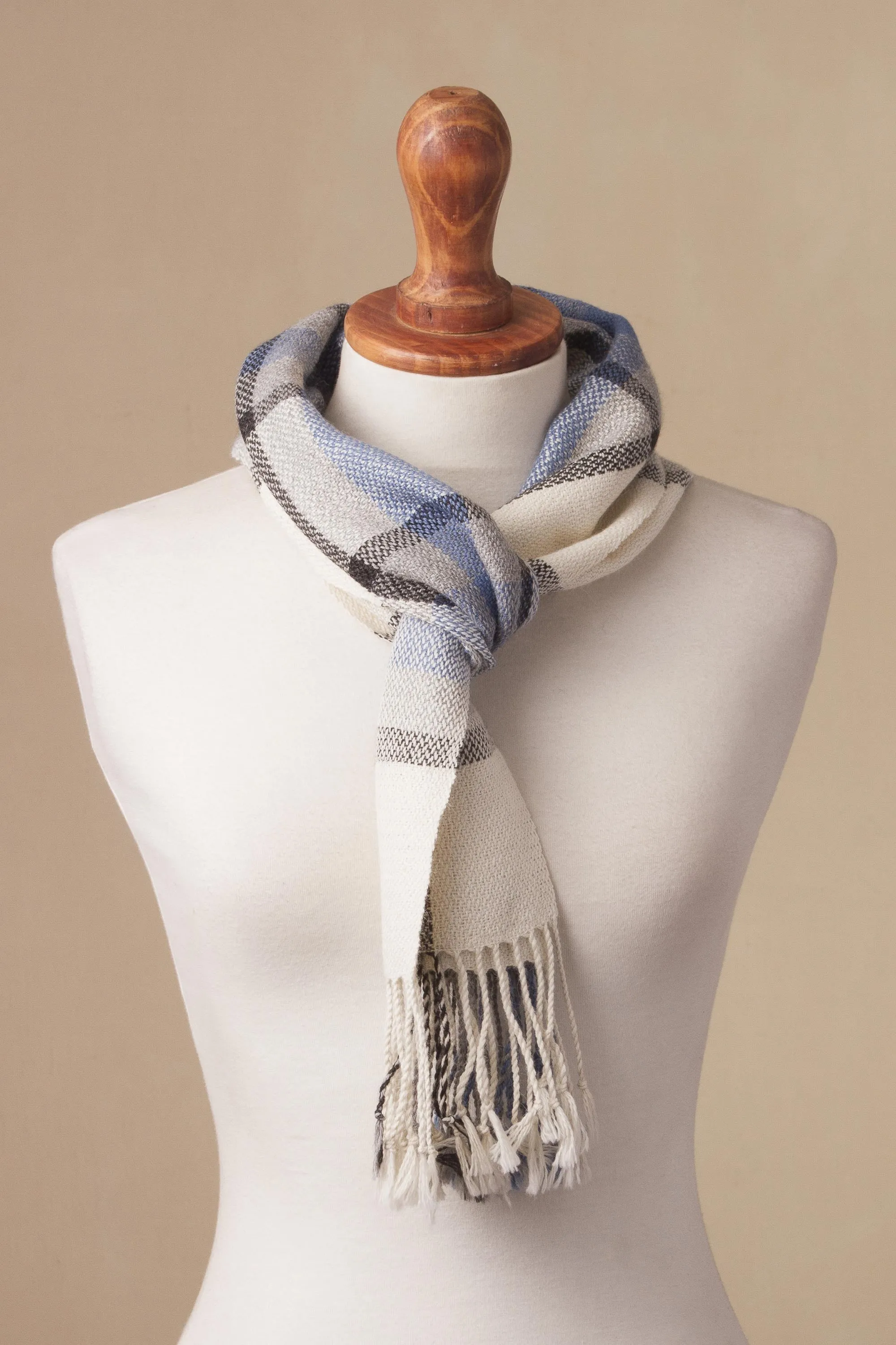 Peruvian 100% Baby Alpaca Wrap Scarf with Line Motifs - Elegant Design