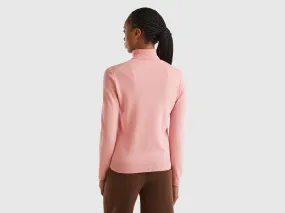 Pink Merino wool turtleneck sweater - Pink | Benetton