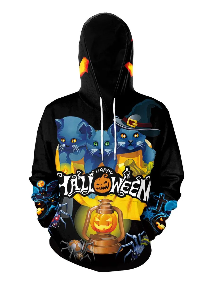 Polyester Men's Scary Hooded Long Sleeve Sweatshirt.