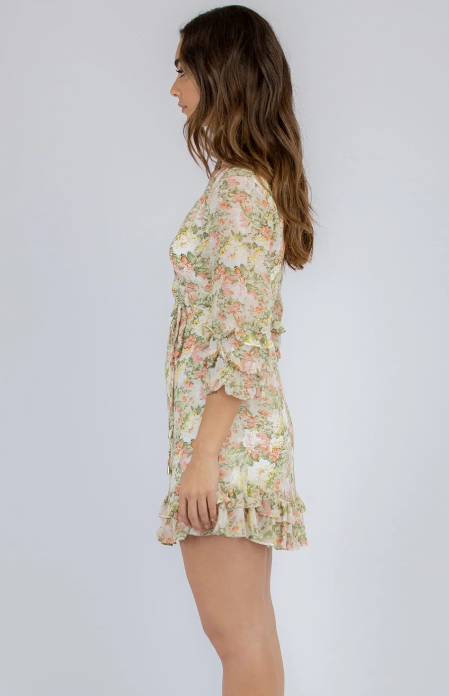 Printed Dress with Tiered Sleeves & Hem (SDR861A)