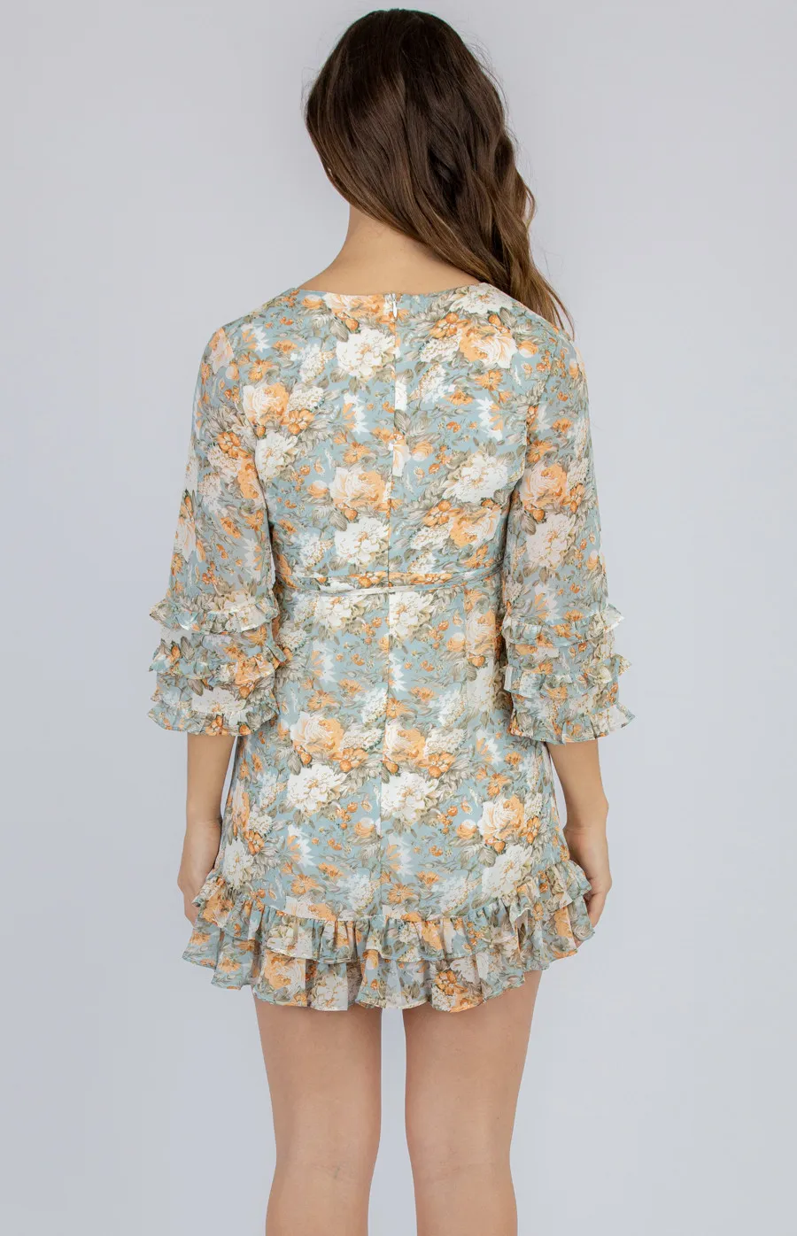 Printed Dress with Tiered Sleeves & Hem (SDR861A)