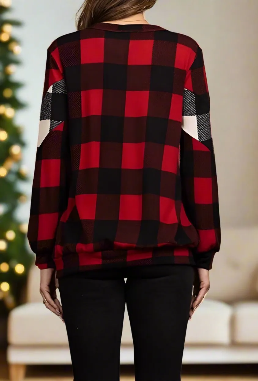 Red Plaid Top for Women | Long Sleeve Shirt | Christmas Sweater