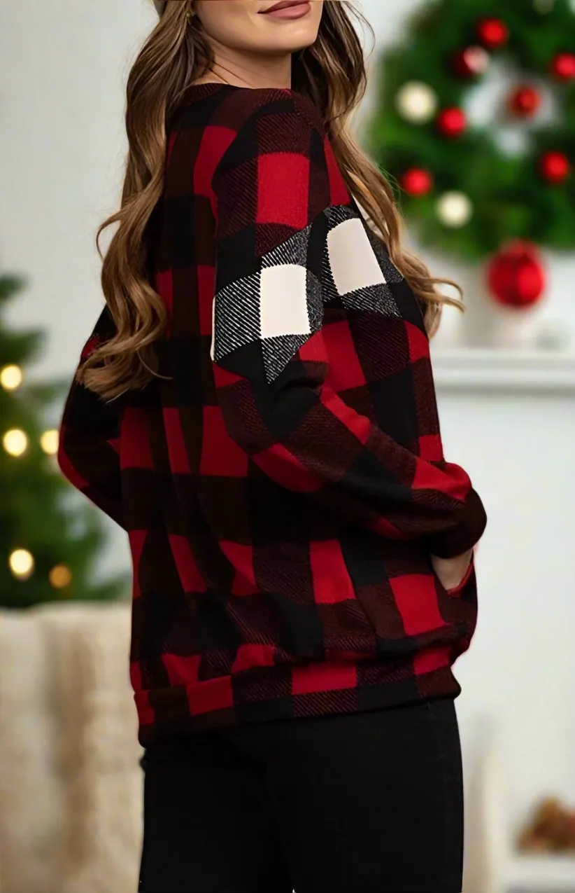 Red Plaid Top for Women | Long Sleeve Shirt | Christmas Sweater