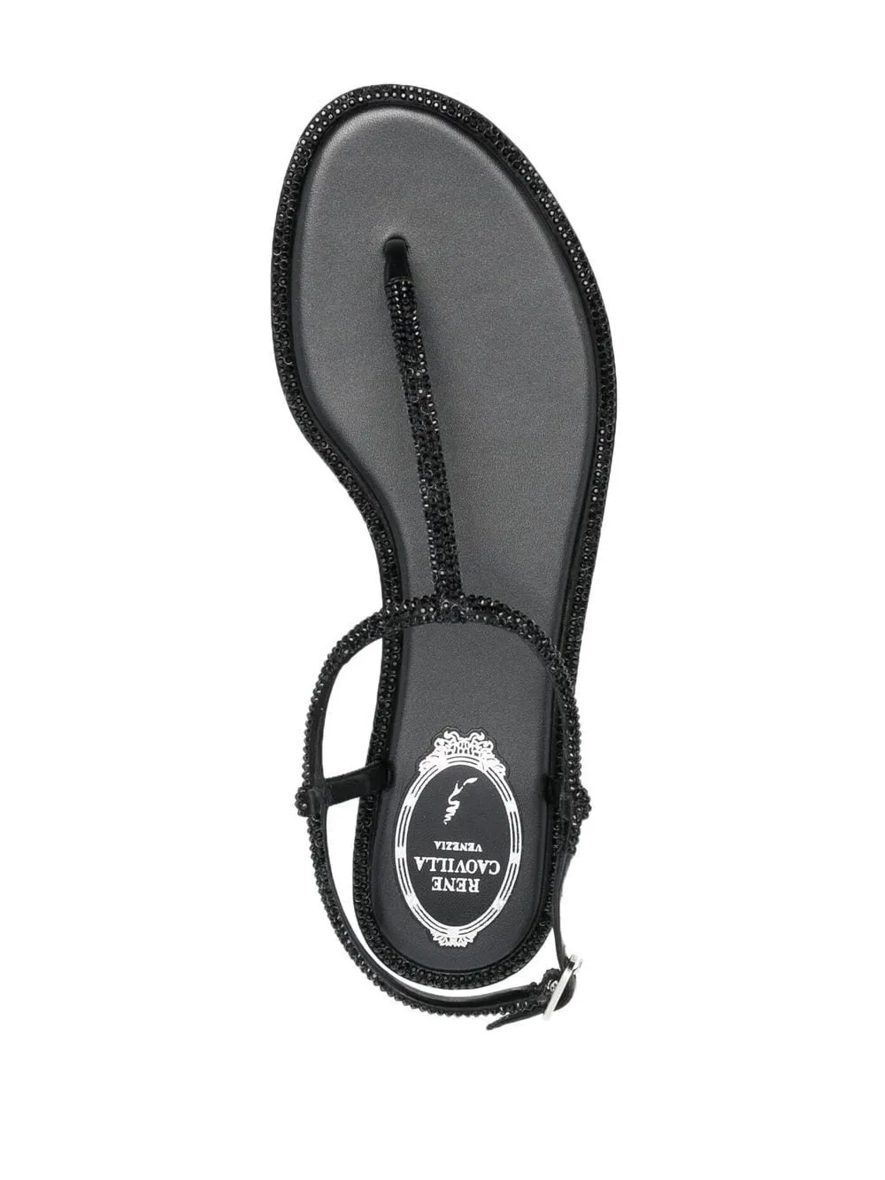 RENE' CAOVILLA Diana Low Jewel Black Sandals