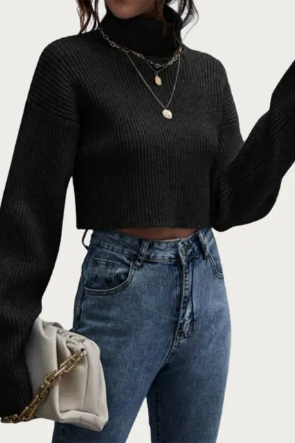 Ribbed Crop Turtleneck Sweater