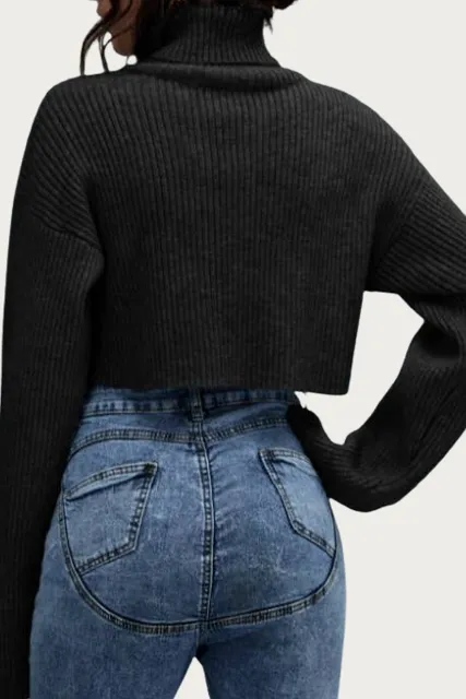 Ribbed Crop Turtleneck Sweater