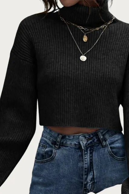 Ribbed Crop Turtleneck Sweater