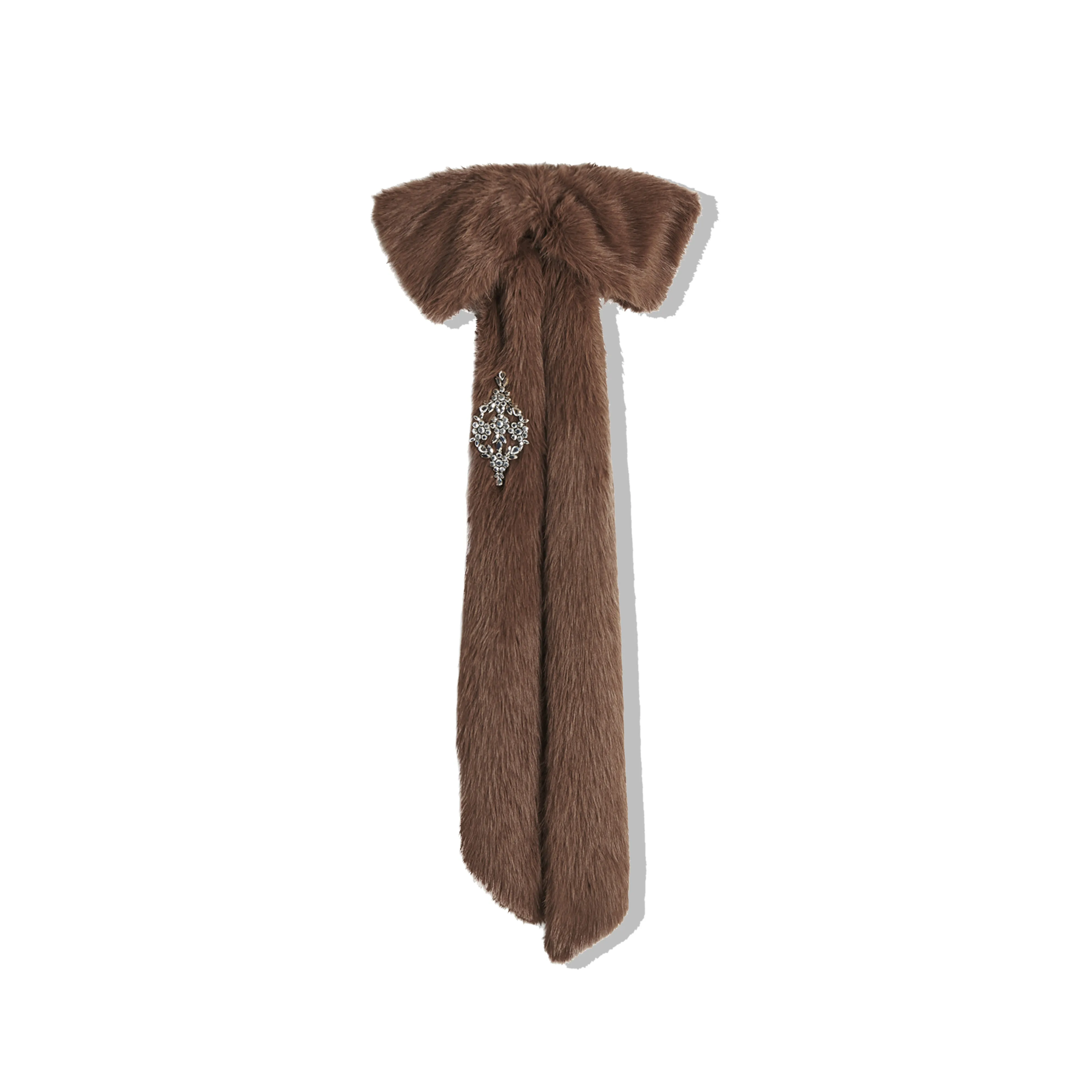 Simone Rocha Women's Brown Mirror Faux Fur Bow Scarf with Embellishment