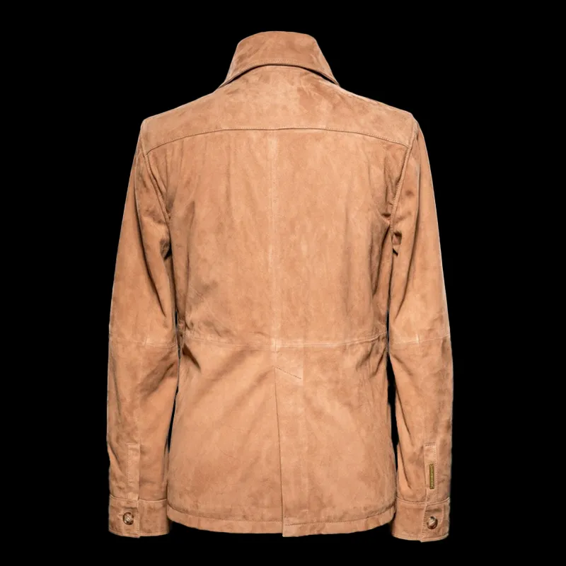 Soft Suede Lapel Jacket for Men with Multi-pocket Design and Single Breasted Closure