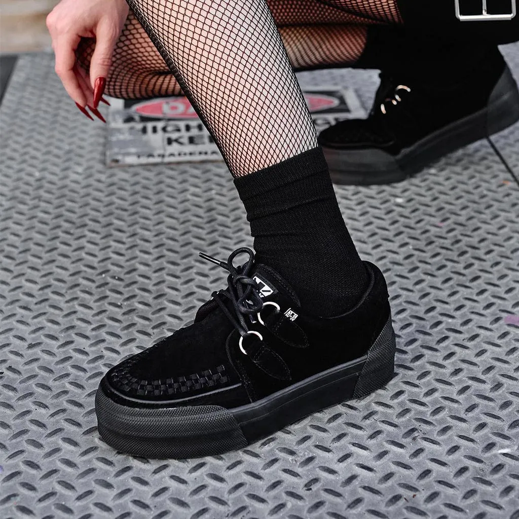 Stacked Black Suede Creeper Sneaker