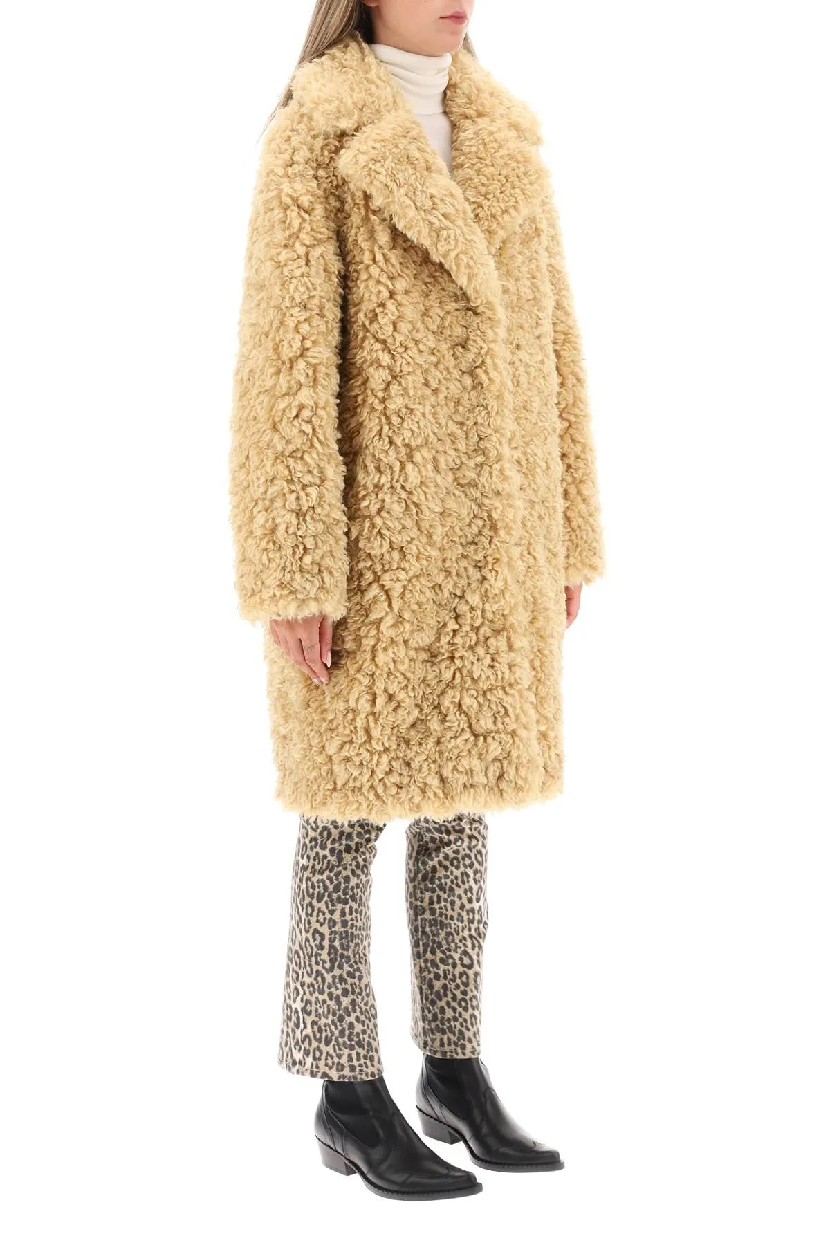 studio 'camille' faux fur cocoon coat light caramel