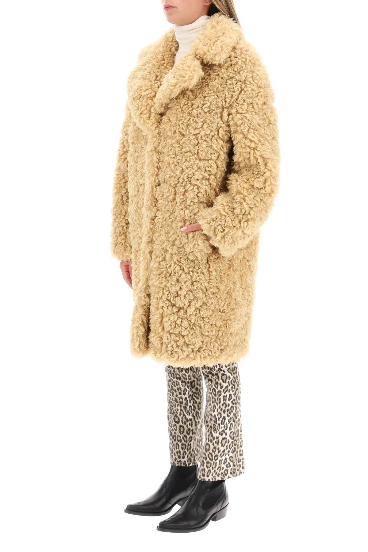 studio 'camille' faux fur cocoon coat light caramel