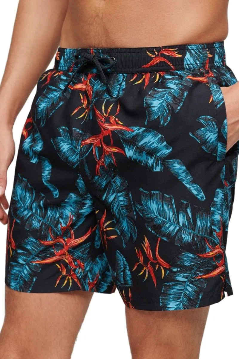 Dark Navy Fire Superdry Hawaiian Print Swim Shorts