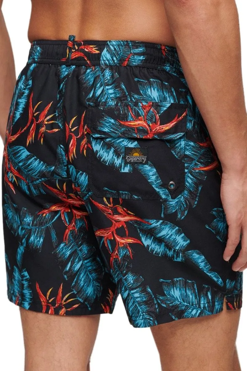 Dark Navy Fire Superdry Hawaiian Print Swim Shorts