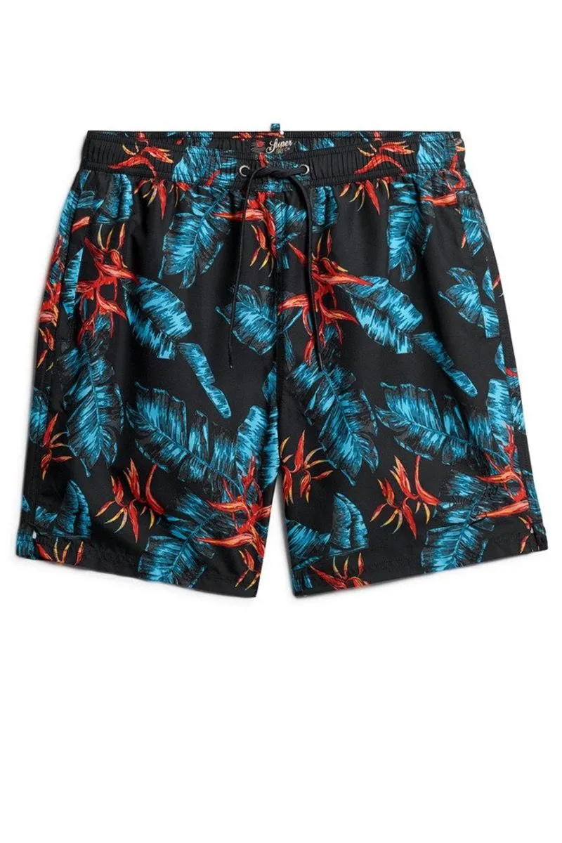 Dark Navy Fire Superdry Hawaiian Print Swim Shorts