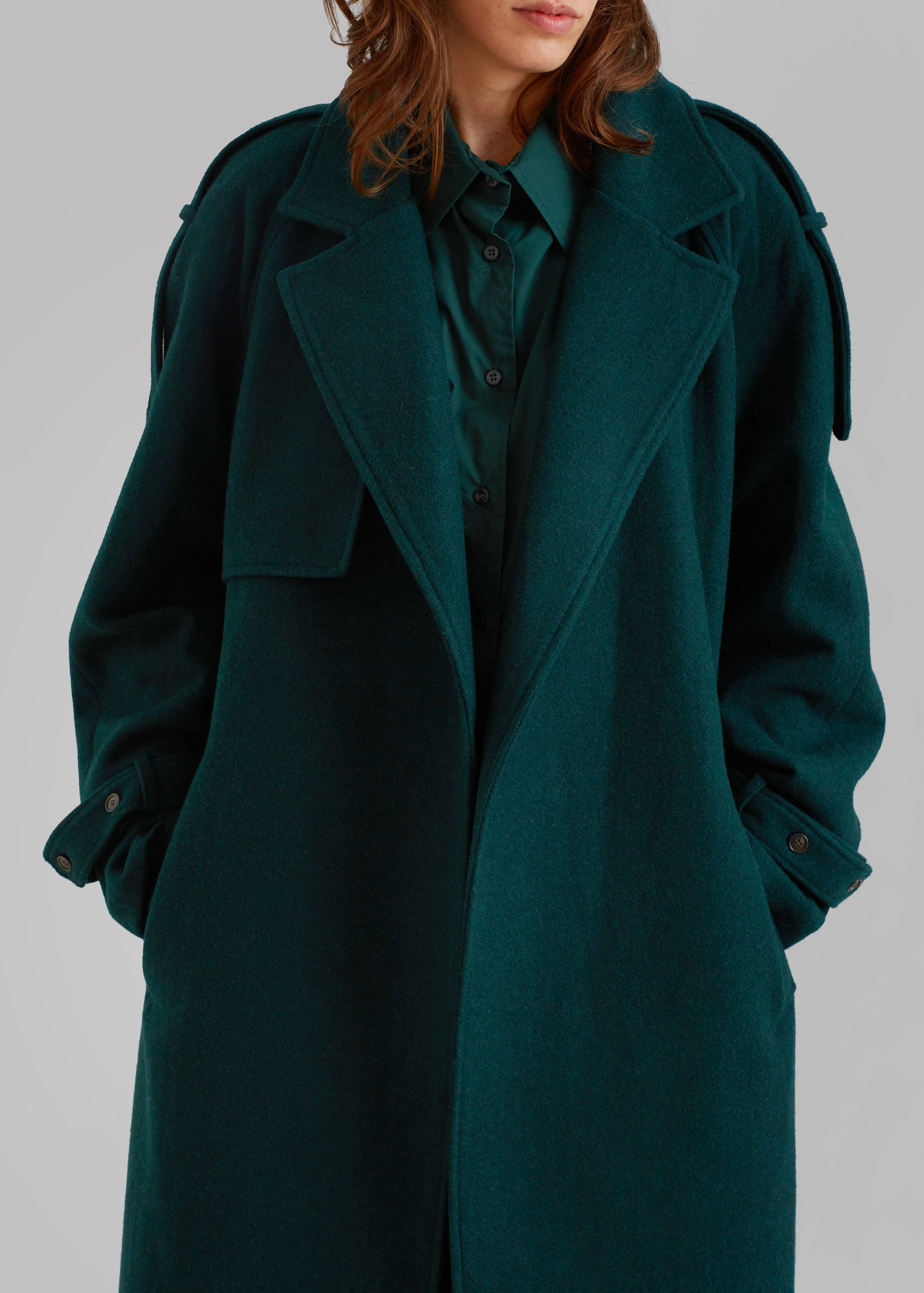 Suzanne Wool Trench Coat - Hunter Green