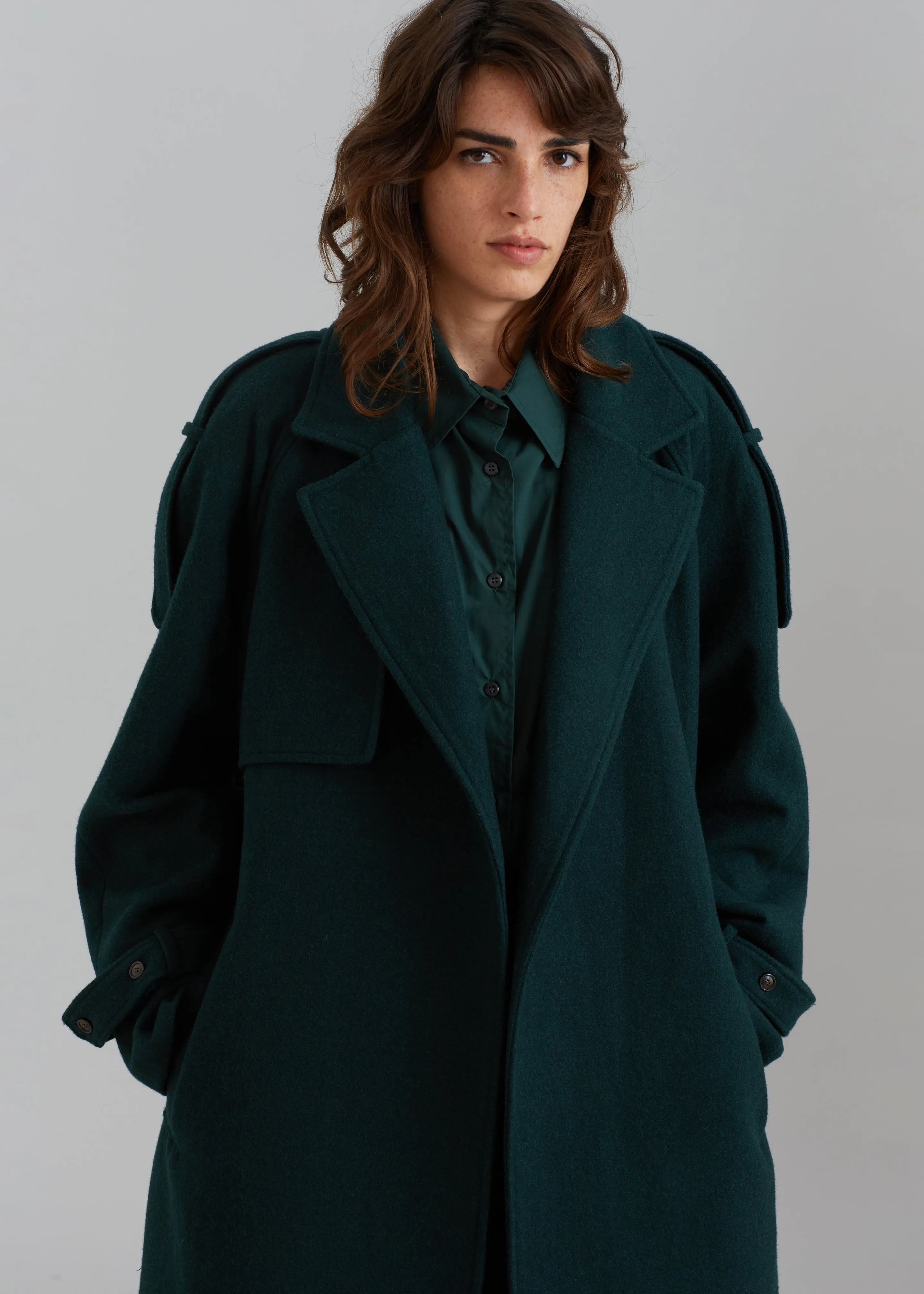 Suzanne Wool Trench Coat - Hunter Green