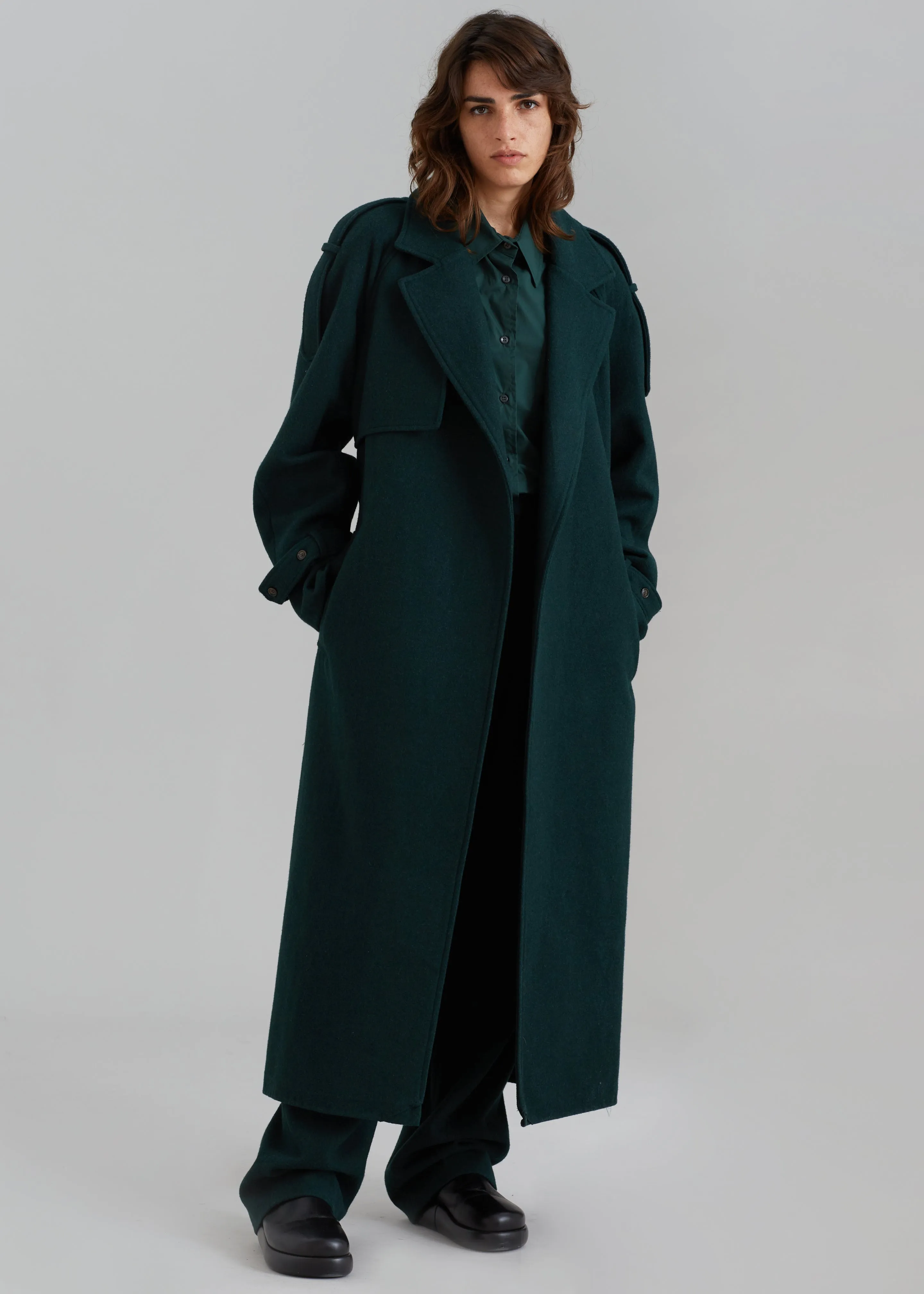 Suzanne Wool Trench Coat - Hunter Green