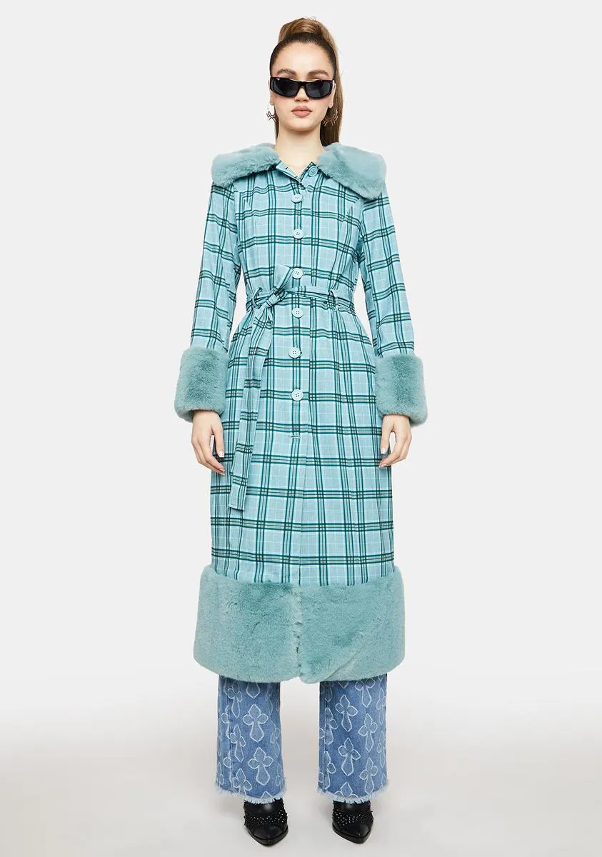 Teal Plaid Coat with Everlasting Love