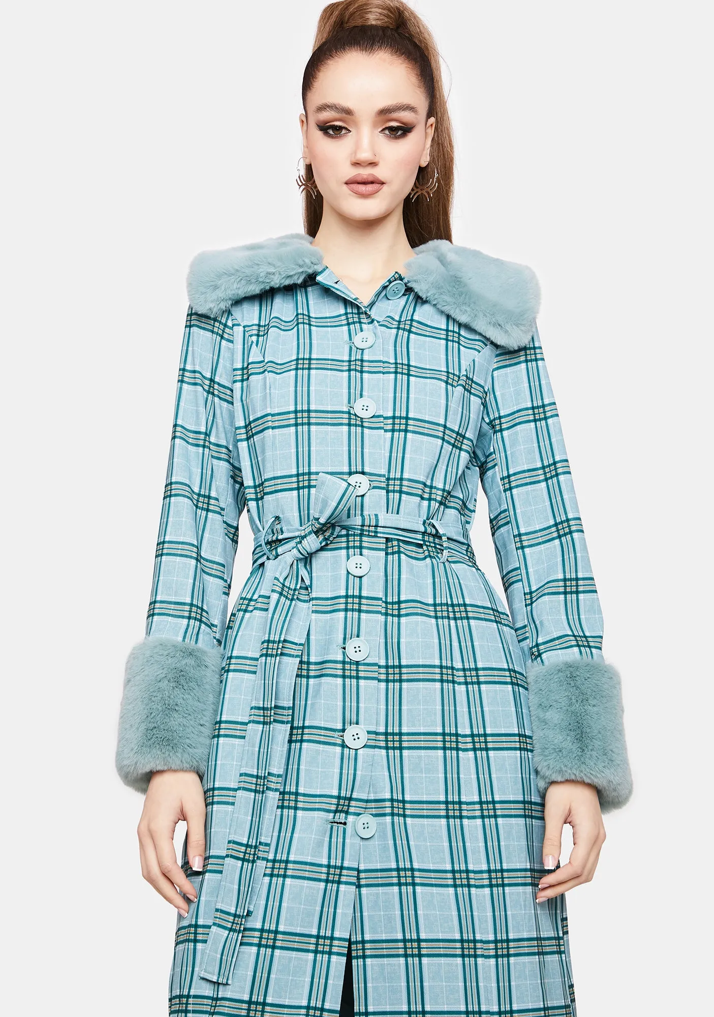 Teal Plaid Coat with Everlasting Love