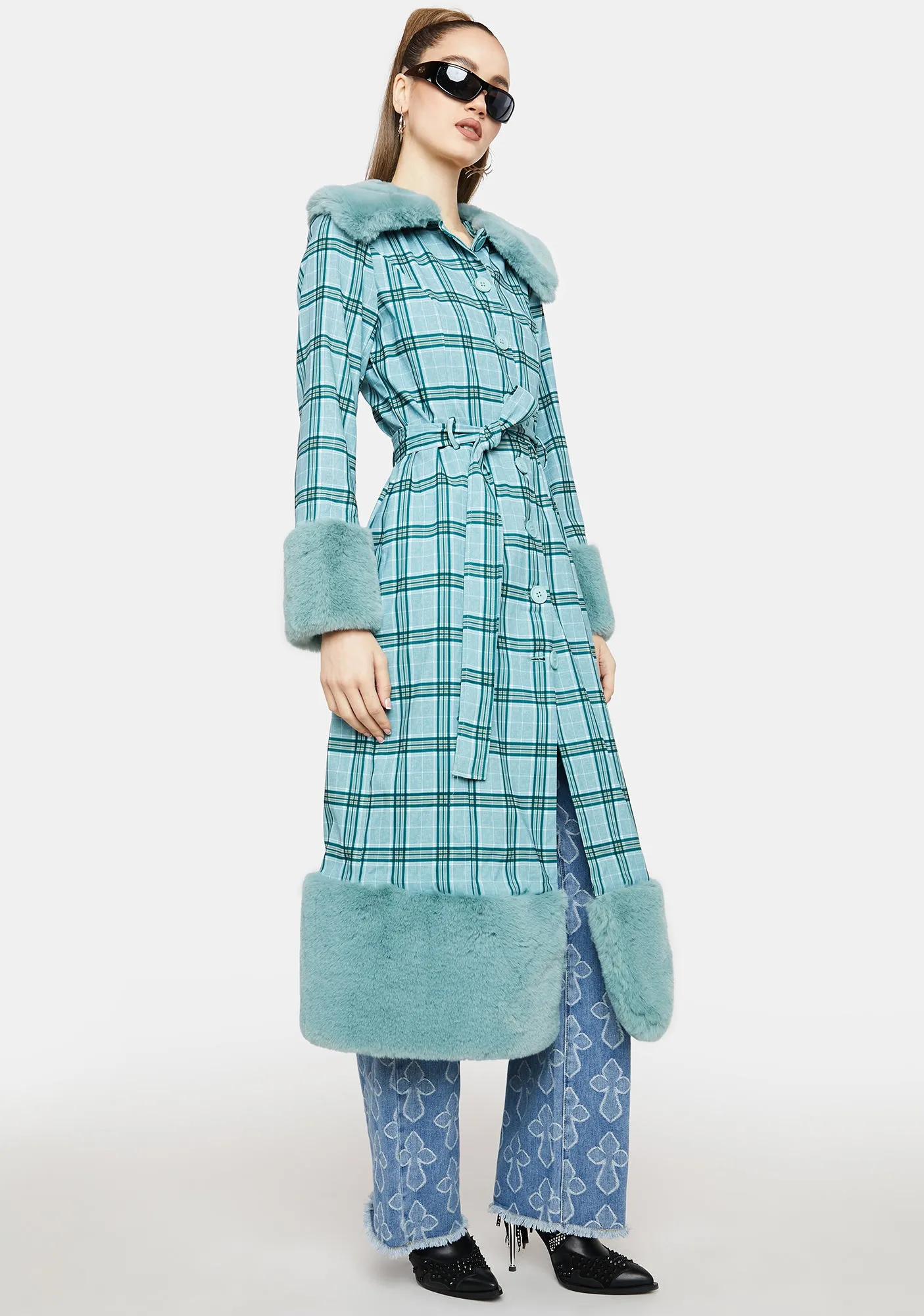 Teal Plaid Coat with Everlasting Love