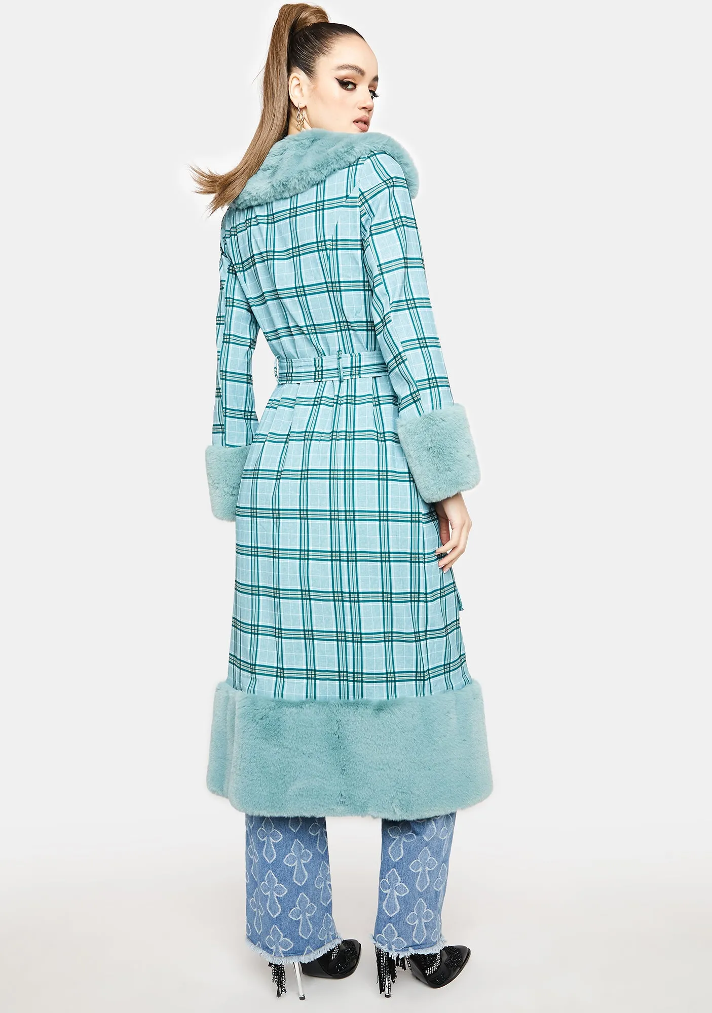 Teal Plaid Coat with Everlasting Love