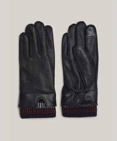 Tommy Hilfiger Men's Leather Mix Glove with Stripe