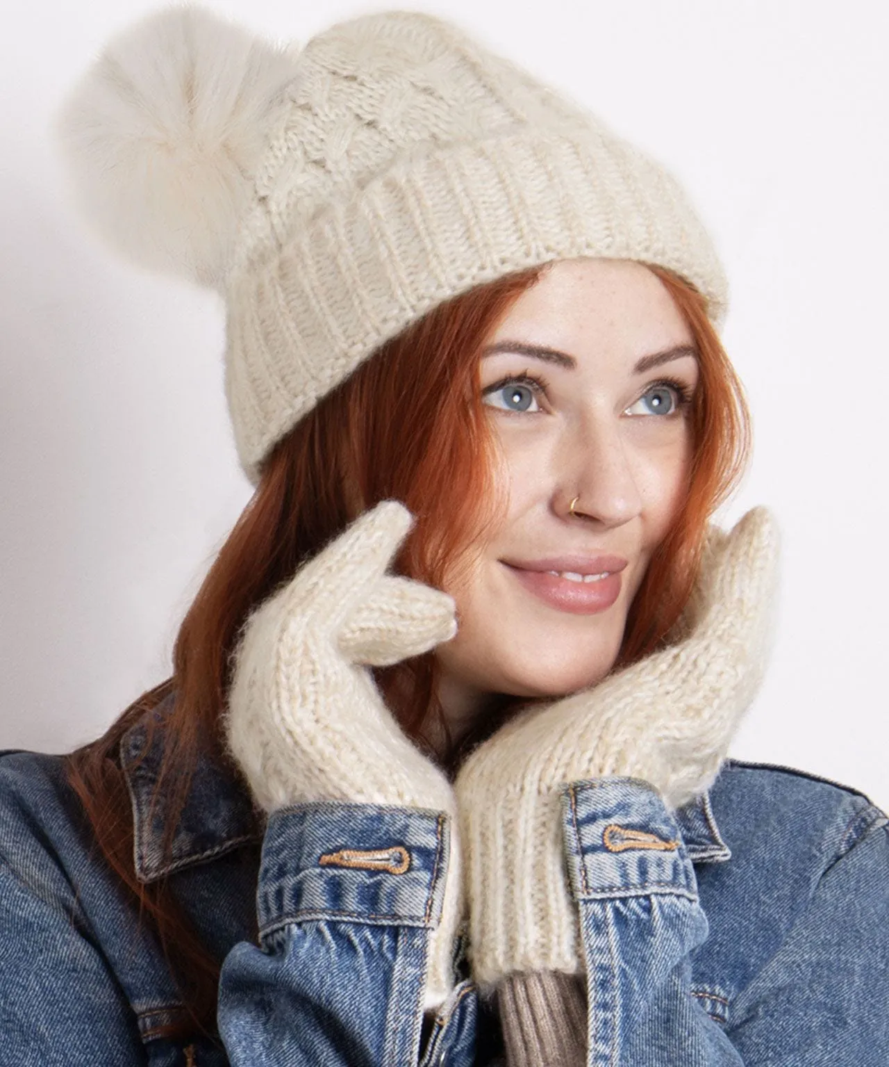 Ladies Cable Hat and Glove Set