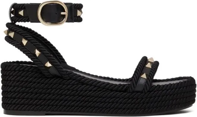 Valentino Garavani Rockstud 45mm black wedge sandals