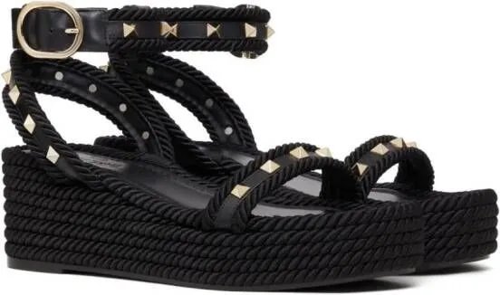 Valentino Garavani Rockstud 45mm black wedge sandals