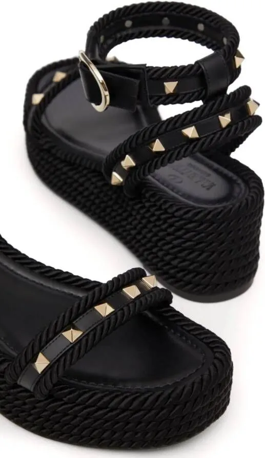 Valentino Garavani Rockstud 45mm black wedge sandals