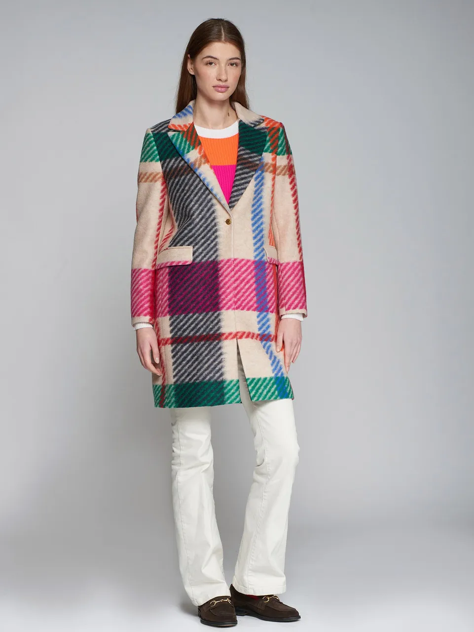 Rainbow Plaid Camel Coat - Vilagallo