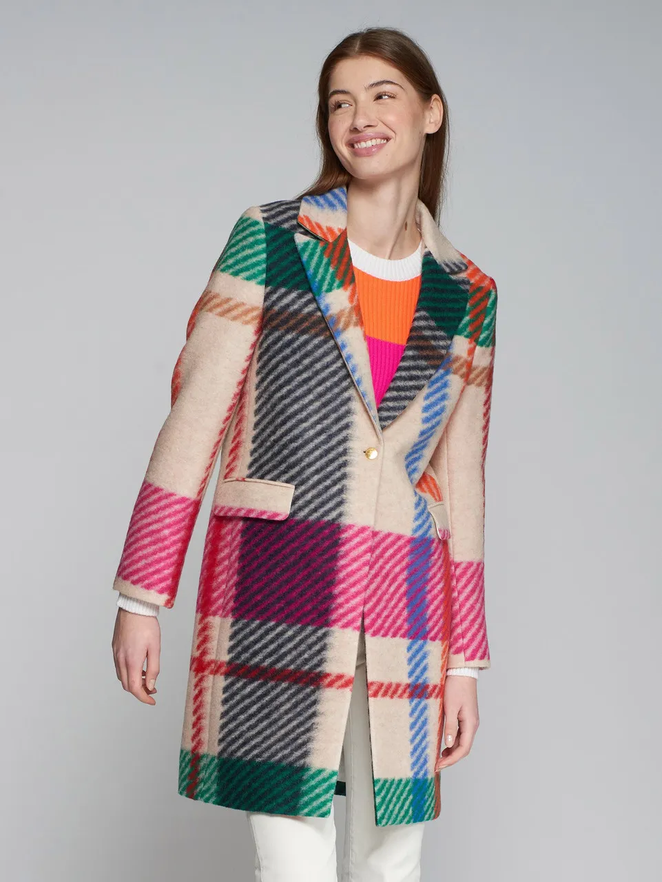 Rainbow Plaid Camel Coat - Vilagallo