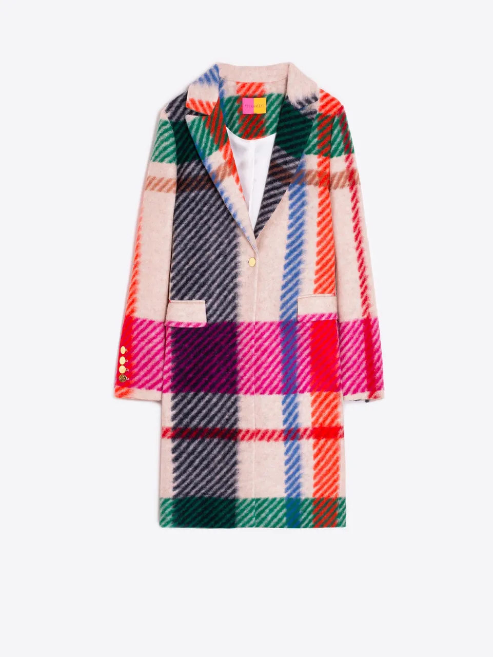 Rainbow Plaid Camel Coat - Vilagallo