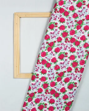 White Floral Print Polyester Crepe Fabric