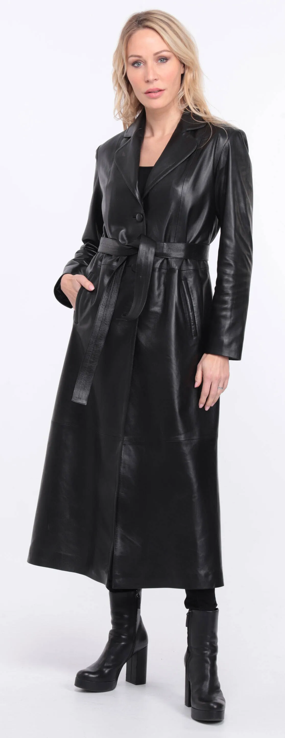 Black lambskin leather coat for women - Jorda.