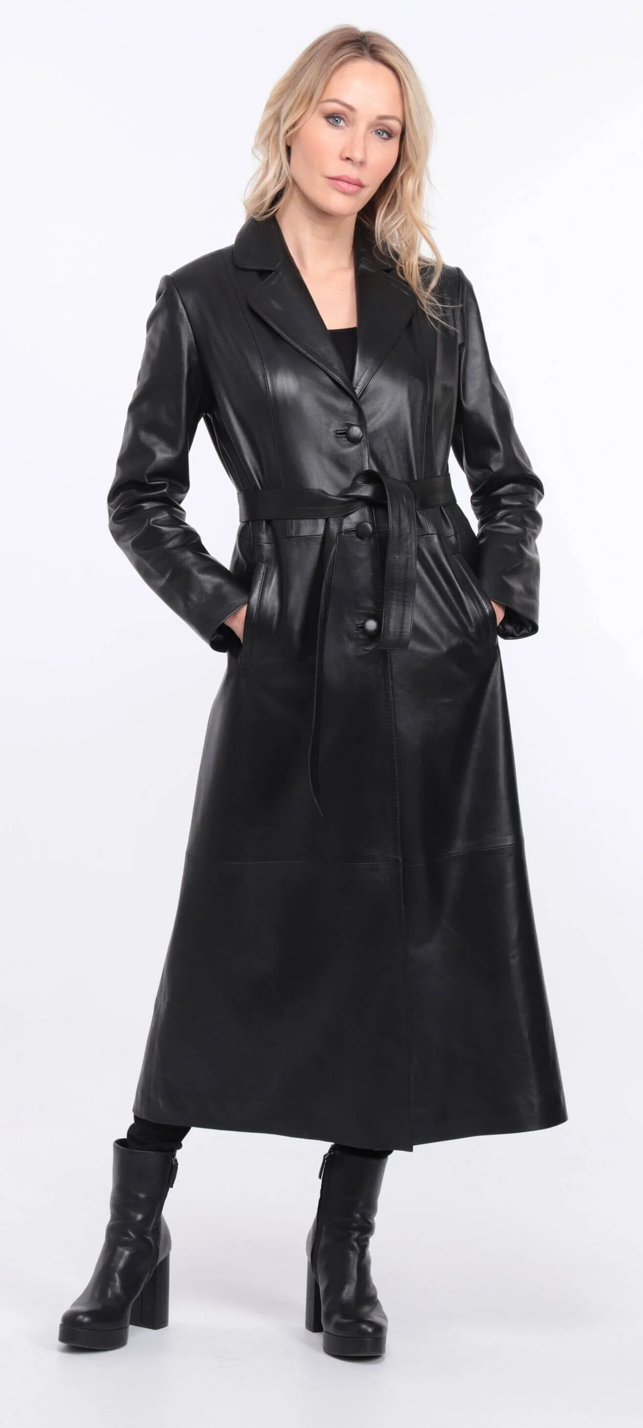 Black lambskin leather coat for women - Jorda.