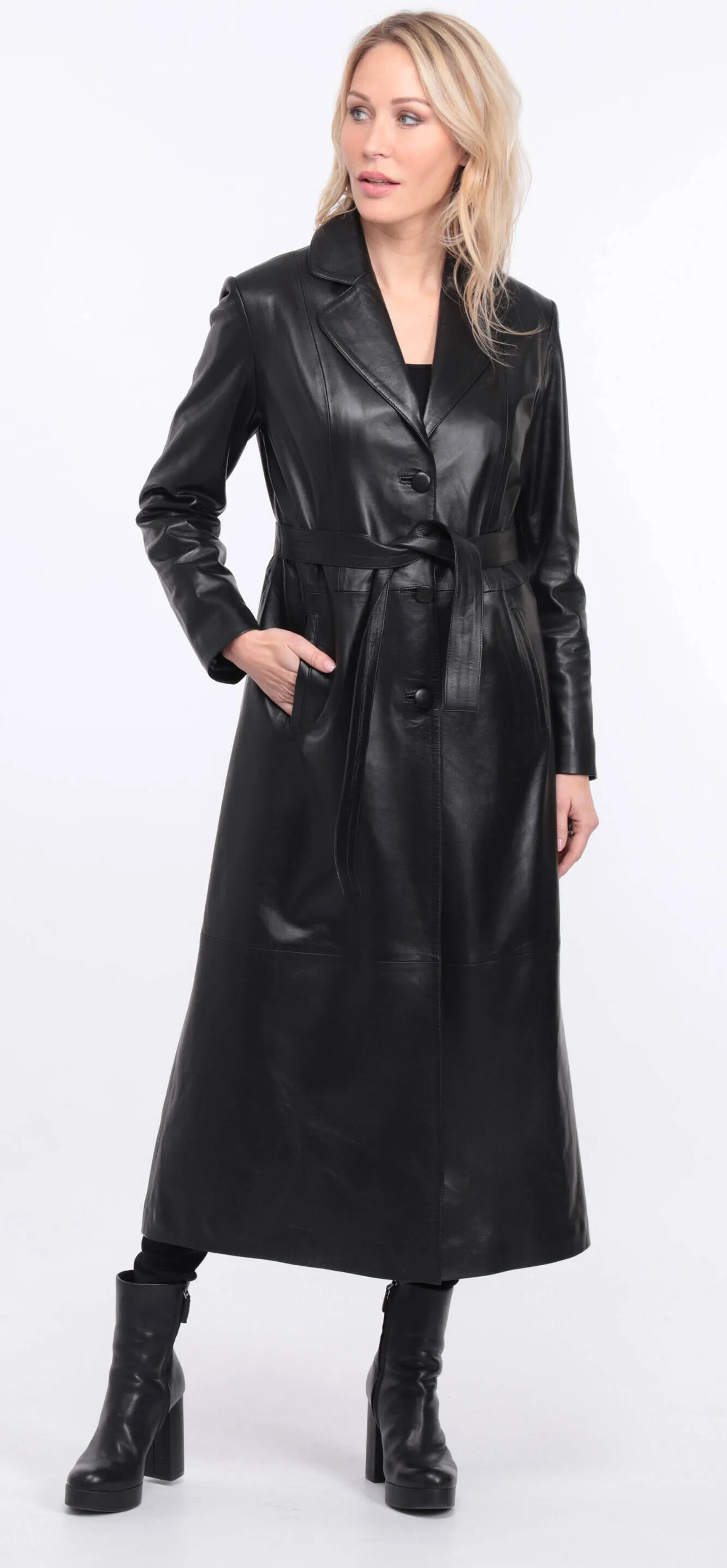 Black lambskin leather coat for women - Jorda.