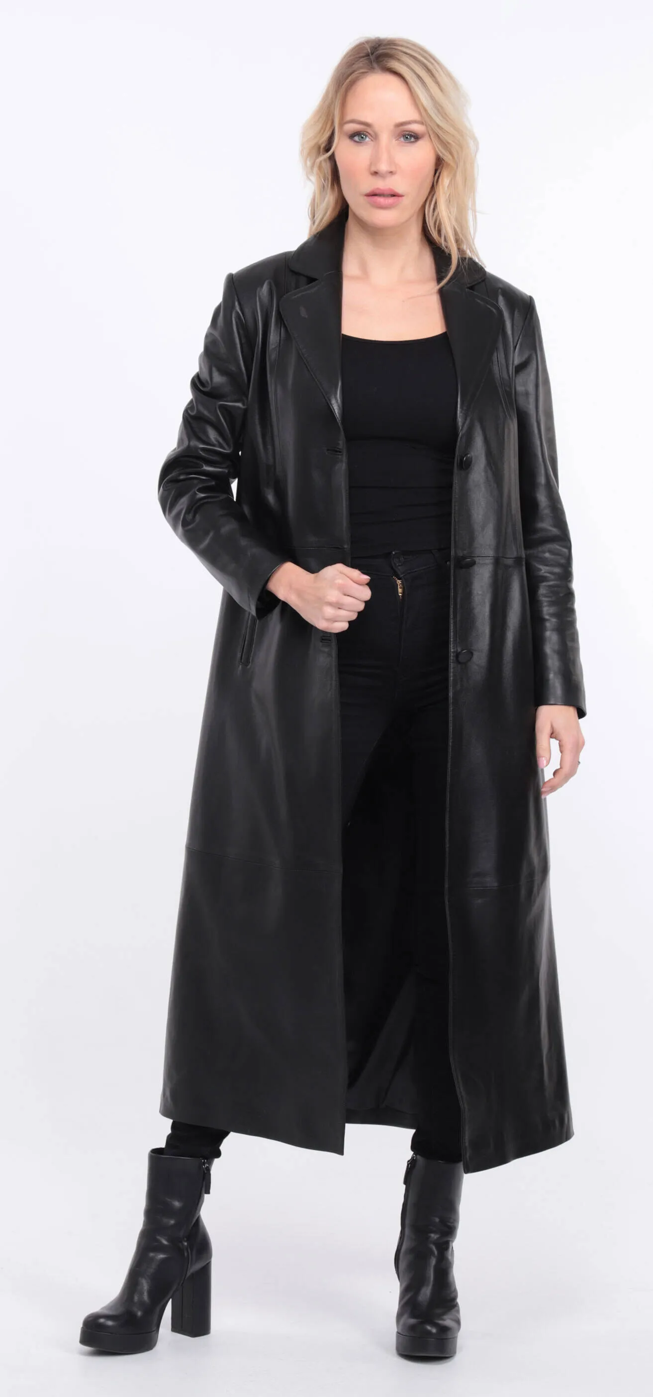 Black lambskin leather coat for women - Jorda.