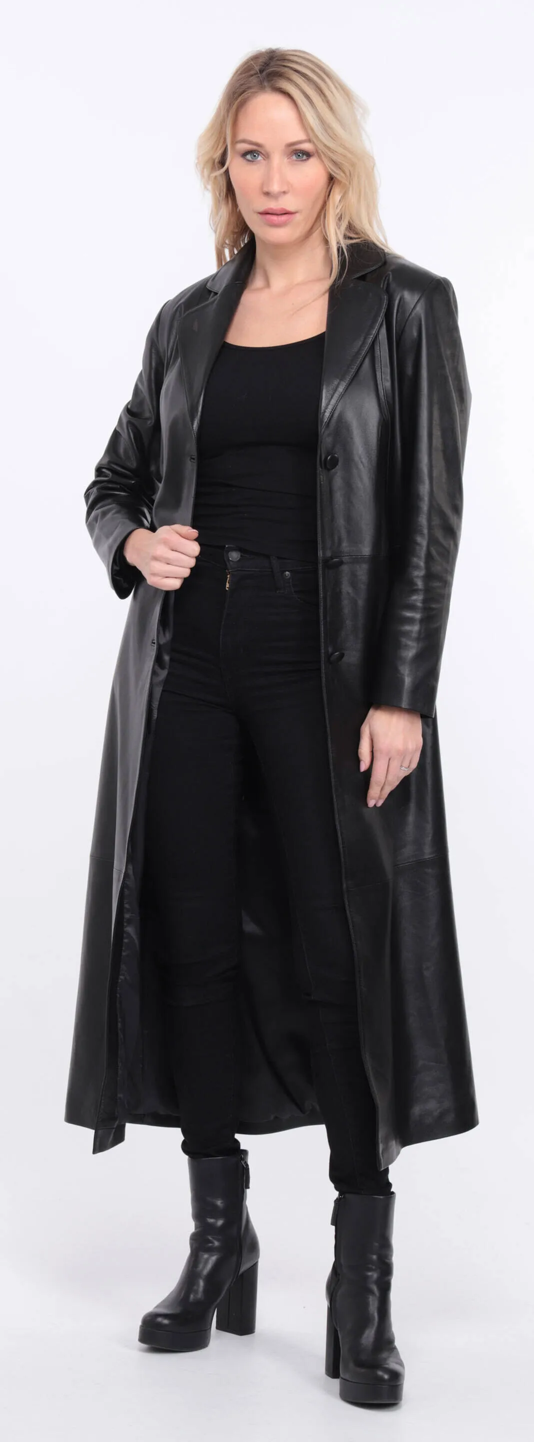 Black lambskin leather coat for women - Jorda.